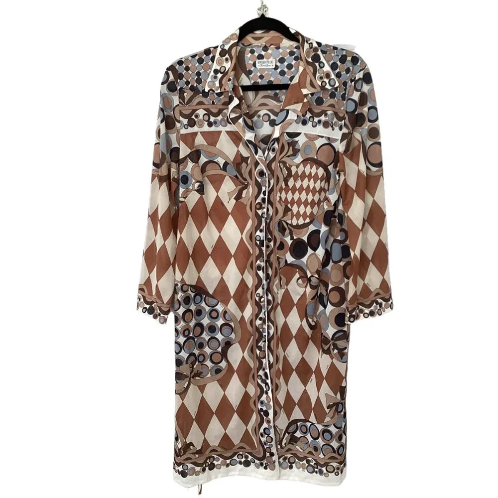 Emilio Pucci 1960s Harlequin & Circle Pattern Bed Jacket Robe Duster Size S/M - Picture 2 of 8